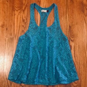 Lace Sleeveless Blue Top